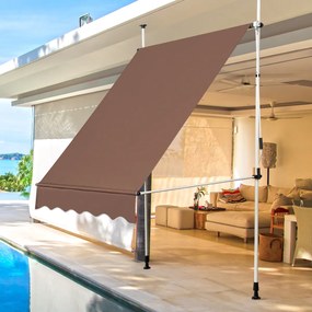 Toldo Telescópico e Retrátil 150 cm Resistente aos Raios UV Impermeável com Manivela Altura Regulável para Janela Varanda Jardim Castanho