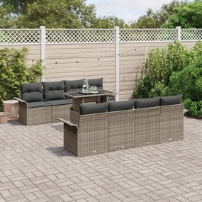 Conjunto de Sofá de Jardim de 9 Peças com Almofadas Cinza Polirattan