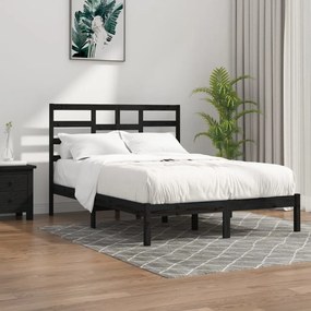 Estrutura cama dupla pequena 120x190 cm madeira maciça preto