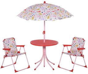 Outsunny Conjunto de Mesa e Cadeiras de Exterior Conjunto de Piquenique Dobrável para Jardim Conjunto de Mesa com Chapéu de Sol Ajustável 100-125 cm e Proteção Solar Vermelho