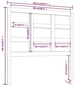 Cabeceira de cama 105,5x4x100 cm pinho maciço preto