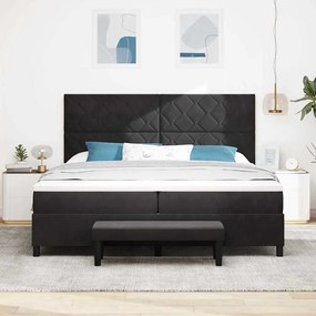 Cama Box Spring com Colchão &amp; Banco Preto 200x200 cm Veludo