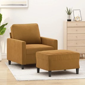 vidaXL Poltrona com apoio de pés 60 cm veludo castanho