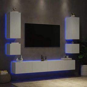 6 pcs móveis de parede para TV com luzes LED branco