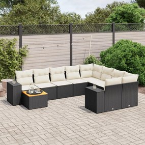 vidaXL 10 pcs conjunto sofás de jardim c/ almofadões vime PE preto