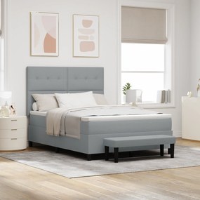 vidaXL Cama Box com Colchão e Banco Cinza Claro 140x190 cm Tecido