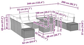 Conjunto de Jantar de Jardim de 11 Peças em Rattan com Almofadas Bege