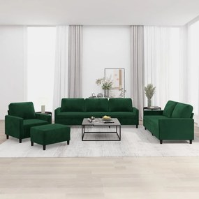 vidaXL 4 pcs conjunto de sofás com almofadões veludo verde-escuro