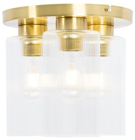 Candeeiro de teto Art Déco dourado com vidro 3 luzes - Laura Art Deco