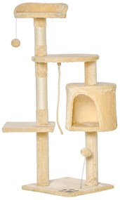 PawHut Árvore de gato com plataformas Cabines Bolas de jogo bege 40x40x114cm | Aosom Portugal