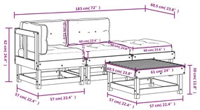 4 pcs conjunto lounge jardim c/ almofadões madeira maciça cinza