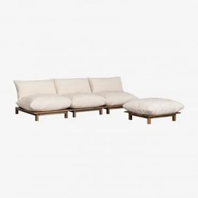Sofá Modular Reclinável De 3 Peças Com Puff Em Madeira De Acácia Brina Beige Creme - Sklum
