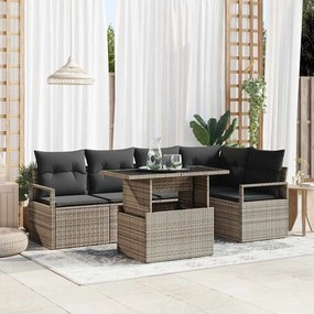 Conjunto de Sofás de Jardim vidaXL de 6 Peças com Almofadas Cinza Polirattan
