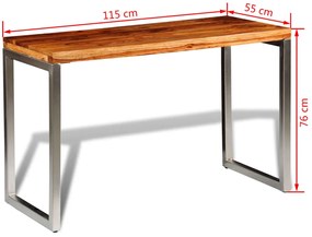 Mesa de jantar/escritório pernas de aço madeira sheesham sólida