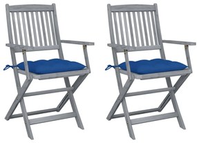 vidaXL Cadeiras exterior dobráveis c/ almofadões 2 pcs acácia maciça