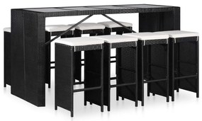 Conjunto de jantar para exterior 9 pcs vime PE preto