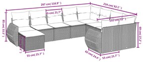 10 pcs conjunto sofás de jardim c/ almofadões vime PE cinzento