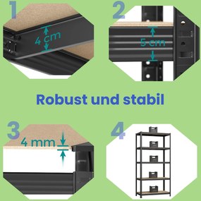 Conjunto de 2 estantes para cargas pesadas 50 x 100 x 200 cm preto
