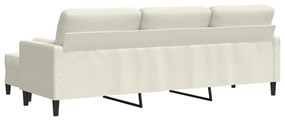 Sofá de 3 lugares com apoio de pés 210 cm veludo cor creme