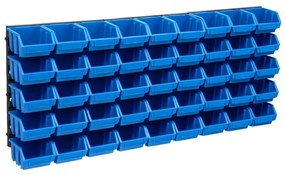 vidaXL 48 pcs Kit caixas arrumação com painéis de parede azul e preto