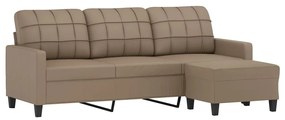 Sofá 3 lugares c/ apoio pés 180 cm couro artificial cappuccino