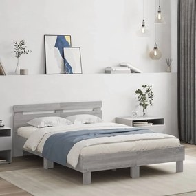 Estrutura cama c/ cabeceira/luzes LED 120x200cm cinzento sonoma