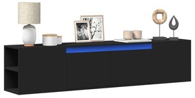 Móvel de parede para TV com luzes LED 180x31x39,5 cm preto