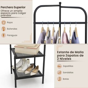 Guarda Roupa de canto 2 em 1  para roupa com gancho superior e 2 prateleiras Economia de espaço 42,5 x 42,5 x 193,5 cm Preto