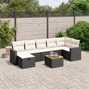 8 pcs conjunto sofás de jardim com almofadões vime PE preto