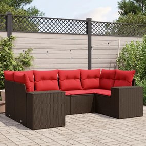 vidaXL 6 pcs conjunto de sofás jardim c/ almofadões vime PE castanho