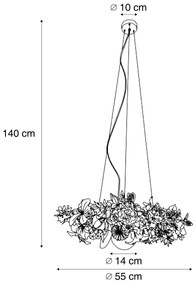 Candeeiro de teto boémio preto com flores coloridas azuis e brancas - Flower Power Boêmio