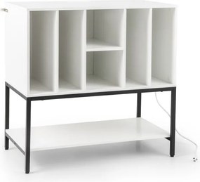 Suporte para gira-discos e Discos de vinil 80 x 45 x 79,5 cm com estação de carregamento, 6 compartimentos e prateleira aberta Brano