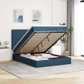 Estrutura de cama otomana com colchão tecido azul 140x200cm