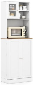 Armário multifuncional cozinha, prateleiras ajustáveis, porta de vidro 60 x 35 x 170 cm Branco