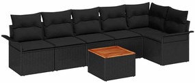 Conjunto de sofá de jardim de 7 peças da com almofadas pretas em ratta