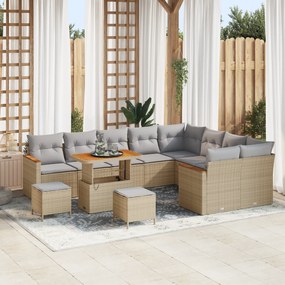 Conjunto de Sofá para Jardim com 12 Peças e Almofadas Bege Rattan Sintético Acácia