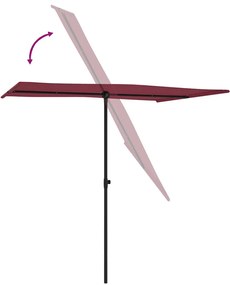 Guarda-sol de jardim com poste de alumínio 2x1,5 m bordô