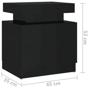 Mesa de cabeceira 40x35x65 cm derivados madeira preto brilhante