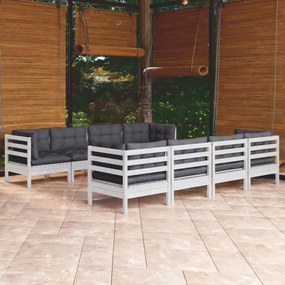 vidaXL 9 pcs conjunto lounge de jardim c/ almofadões pinho maciço
