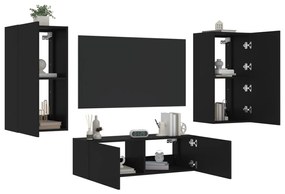 vidaXL 3 pcs móveis de parede para TV com luzes LED preto