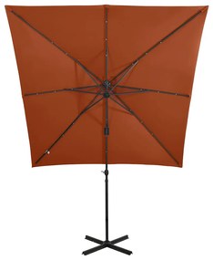 Guarda-sol jardim cantilever poste/luzes LED 250 cm terracotta