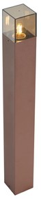 Poste de luz exterior industrial castanho ferrugem com vidro fumado 70cm com sensor crepuscular IP44 - Dinamarca Industrial