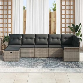 Conjunto de Sofás de Jardim de 7 Peças com Almofadas Cinza Vime PE