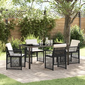 Conjunto de Jantar de Jardim vidaXL com 5 Peças e Almofadas Preto Rattan Poliéster