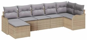 Conjunto de Sofá de Jardim com 7 Peças e Almofadas em Polirattan Bege