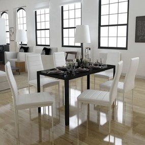 Conjunto de mesa de jantar de 7 peças preto e branco