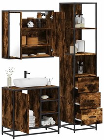 vidaXL 3 pcs conjunto de móveis WC madeira processada carvalho fumado