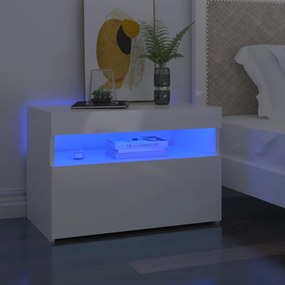 Mesa de cabeceira &amp; luzes LED 60x35x40 cm branco brilhante