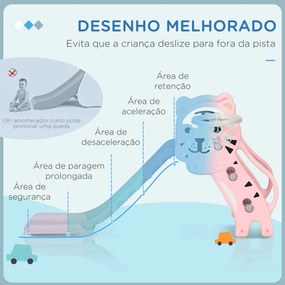 Escorrega para Crianças 2 em 1 com 2 Degraus Cesta de Basquetebol e Desenho de Tigre para Interior 133x60x70 cm Rosa