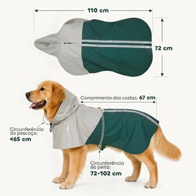 Impermeável para Cães com Capuz Verde L com Bandas Refletoras e Abertura para Trela Cães Grandes 20–30 kg Verde